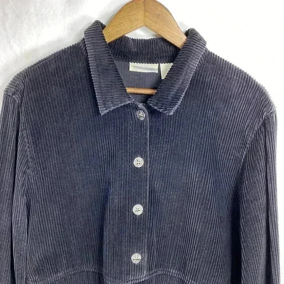 J Jill Black Corduroy Long Sleeve Dress with Metal Buttons in Size Large Tall. - Picture 2 of 11